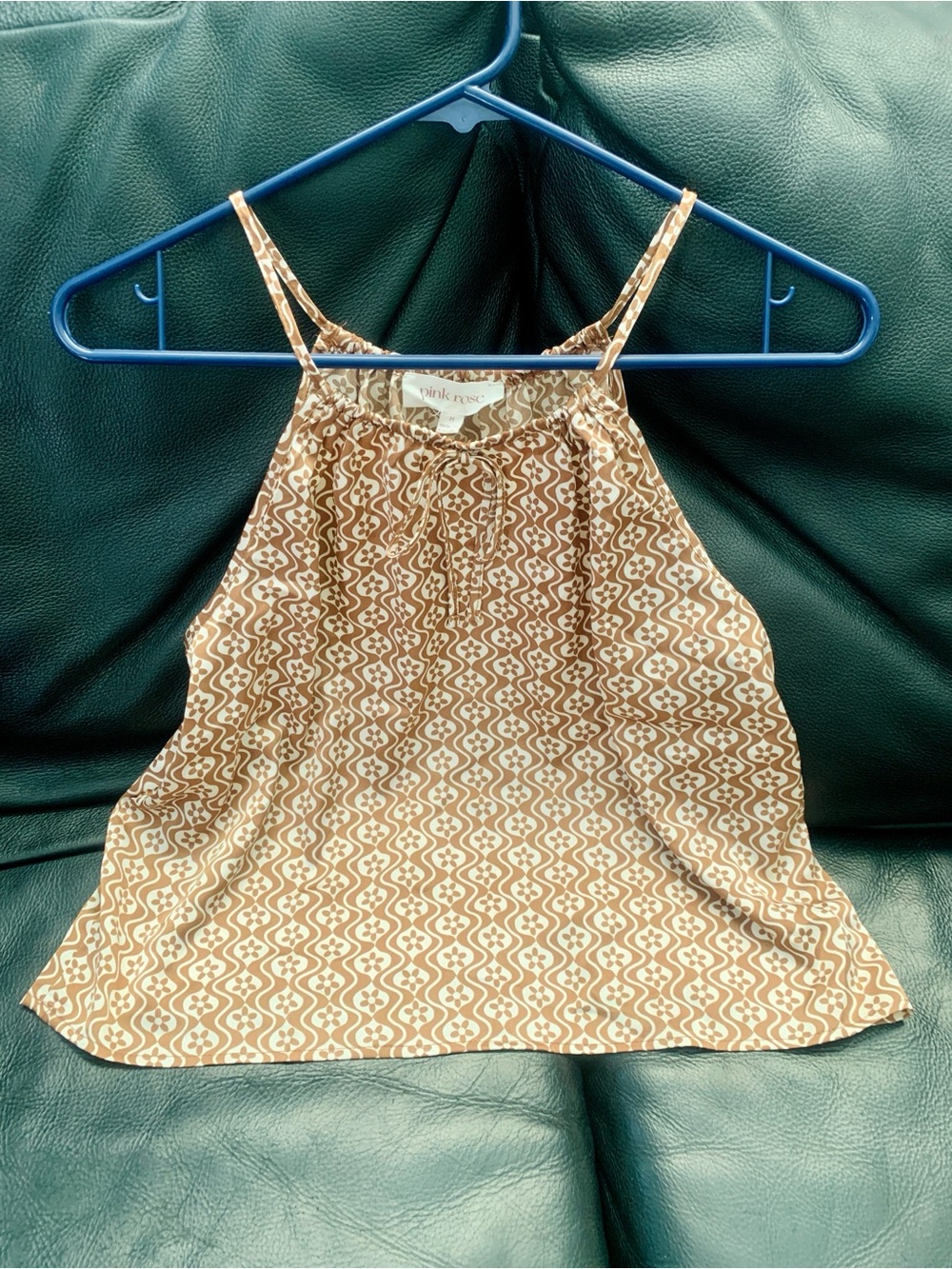 Pink Rose Geometric Wave Halter Neck Cami Top Boho